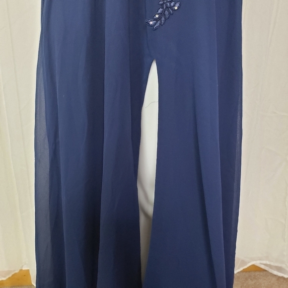Blondie Nites Stacy Sklar navy blue formal dress openback rhinestone high slit 5 - Picture 4 of 13